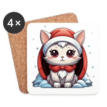 Katze Weihnachts Design - Kawaii Style - Untersetzer (4er-Set) - Weiß - Vorne