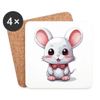 Maus - Kawaii Style - Untersetzer (4er-Set) - Weiß - Vorne