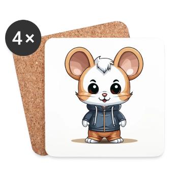 Souris - Style Kawaii - Dessous de verre (lot de 4) - blanc - Devant