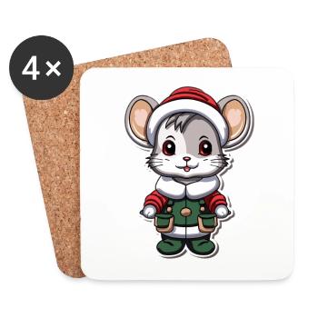 Mouse Christmas Design - Kawaii Style - Coasters (set of 4) - white - Front