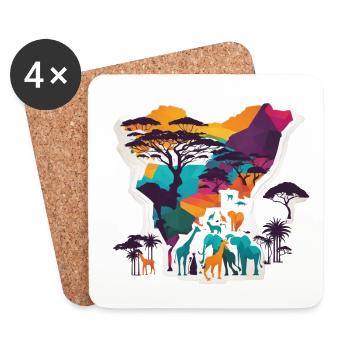 Afrika Steppe und Tiere - Untersetzer (4er-Set) - Weiß - Vorne
