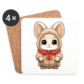 Design de Noël lapin - Style Kawaii - Dessous de verre (lot de 4) - blanc - Devant