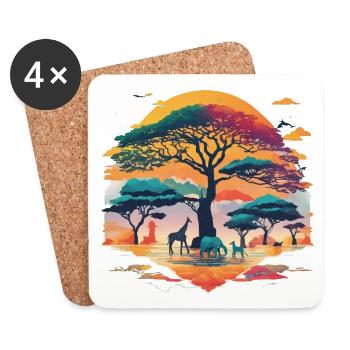 Afrika Steppe und Tiere - Untersetzer (4er-Set) - Weiß - Vorne
