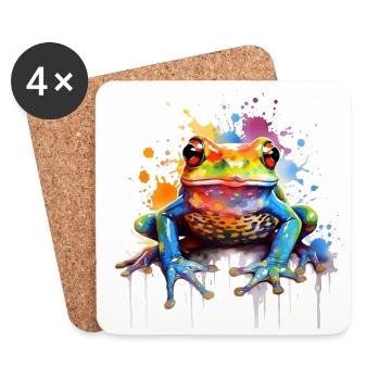 Grenouille coloré, frog - Dessous de verre (lot de 4) - blanc - Devant