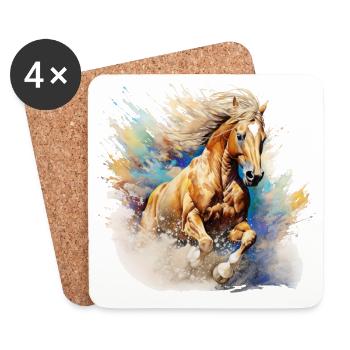 Cheval, quarter horse, palomino - Dessous de verre (lot de 4) - blanc - Devant