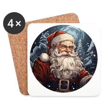 Père Noël - illustration - Dessous de verre (lot de 4) - blanc - Devant