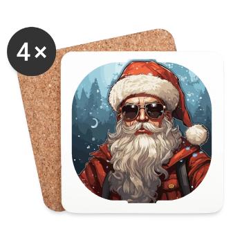 Père Noël - illustration - Dessous de verre (lot de 4) - blanc - Devant
