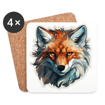 Renard - illustration - Dessous de verre (lot de 4) - blanc - Devant