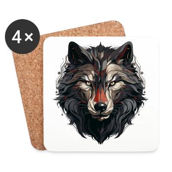 Wolf - Illustration - Untersetzer (4er-Set) - Weiß - Vorne