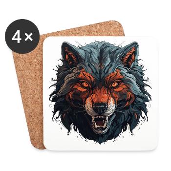 Wolf - Illustration - Untersetzer (4er-Set) - Weiß - Vorne