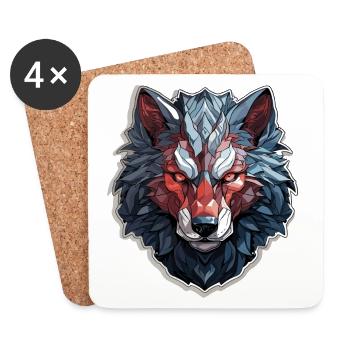 Wolf - Illustration - Untersetzer (4er-Set) - Weiß - Vorne