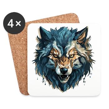Wolf - Illustration - Untersetzer (4er-Set) - Weiß - Vorne