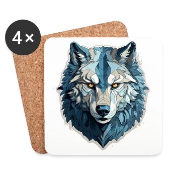 Wolf - Illustration - Untersetzer (4er-Set) - Weiß - Vorne