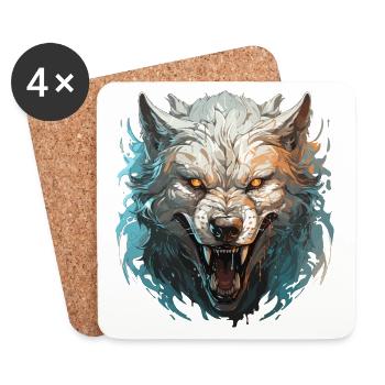 Wolf - Illustration - Untersetzer (4er-Set) - Weiß - Vorne