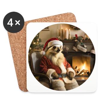 Weihnachtsmannfaultier vor Kamin - Untersetzer (4er-Set) - Weiß - Vorne