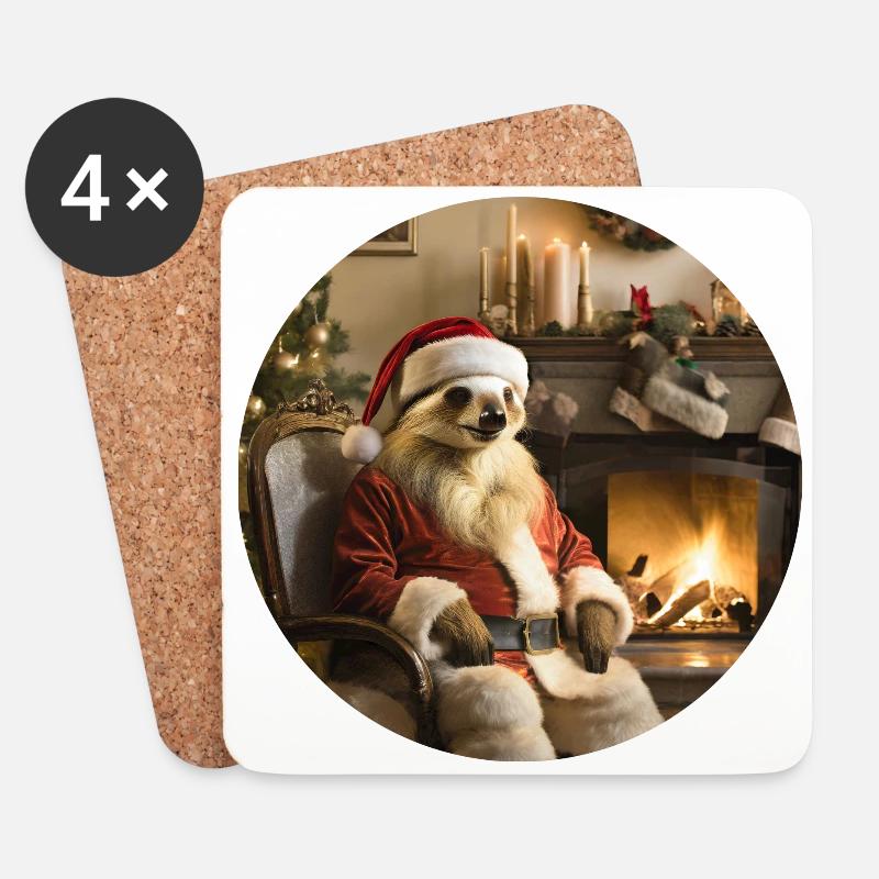 Weihnachtsmannfaultier vor Kamin - Untersetzer (4er-Set) - Weiß