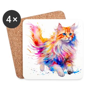 Long Haired Cat, Maine Coon in Colors - Coasters (set of 4) - white - Front