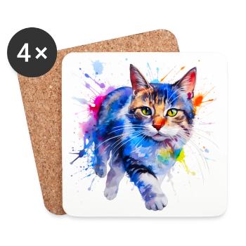 chat, chaton - Dessous de verre (lot de 4) - blanc - Devant