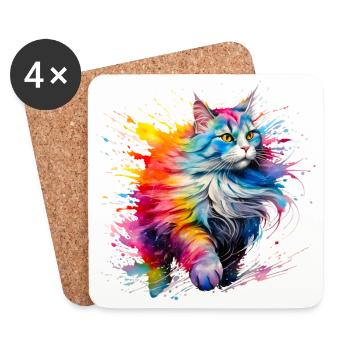 Katze, Maine Coon - Untersetzer (4er-Set) - Weiß - Vorne