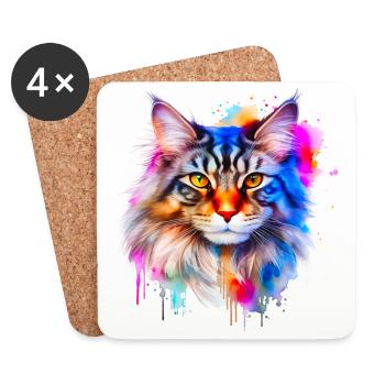 Maine Coon Katze - Untersetzer (4er-Set) - Weiß - Vorne