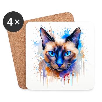 Siamkatze - Untersetzer (4er-Set) - Weiß - Vorne