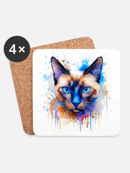 Siamkatze - Untersetzer (4er-Set) - Weiß