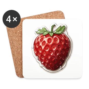 Erdbeere - Illustration - Untersetzer (4er-Set) - Weiß - Vorne