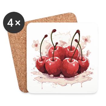 Cherry - illustration - Coasters (set of 4) - white - Front