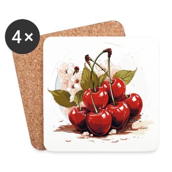Cherry - illustration - Coasters (set of 4) - white - Front