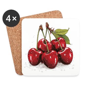 Cherry - illustration - Coasters (set of 4) - white - Front