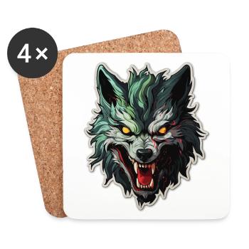 Wolf - Illustration - Untersetzer (4er-Set) - Weiß - Vorne