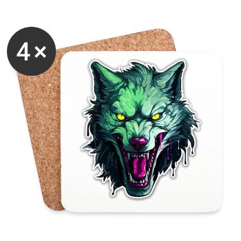 Wolf - Illustration - Untersetzer (4er-Set) - Weiß - Vorne