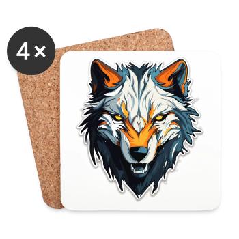 Wolf - Illustration - Untersetzer (4er-Set) - Weiß - Vorne