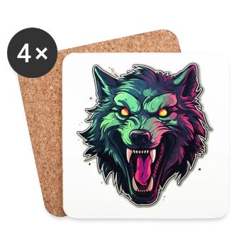 Wolf - Illustration - Untersetzer (4er-Set) - Weiß - Vorne