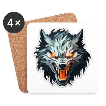 Wolf - Illustration - Untersetzer (4er-Set) - Weiß - Vorne