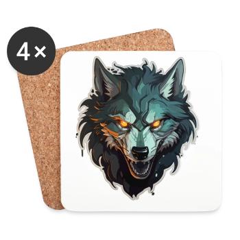 Wolf - Illustration - Untersetzer (4er-Set) - Weiß - Vorne