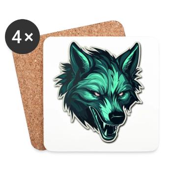 Wolf - Illustration - Untersetzer (4er-Set) - Weiß - Vorne