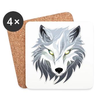 Wolf - Illustration - Untersetzer (4er-Set) - Weiß - Vorne