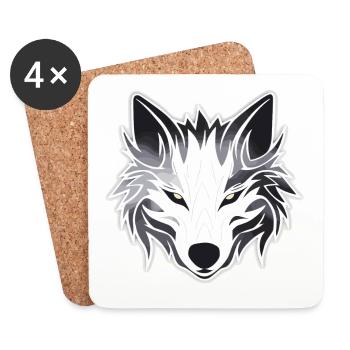 Wolf - Illustration - Untersetzer (4er-Set) - Weiß - Vorne