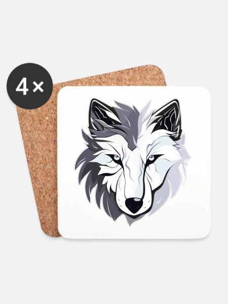 Wolf - Illustration - Coasters (set of 4) - white