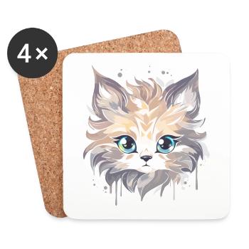 Chat - illustration - Dessous de verre (lot de 4) - blanc - Devant