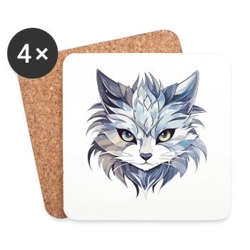 Chat - illustration - Dessous de verre (lot de 4) - blanc - Devant