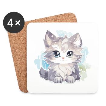 Chat - illustration - Dessous de verre (lot de 4) - blanc - Devant