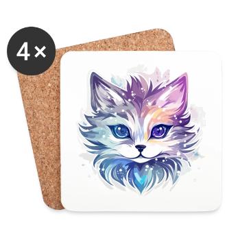 Chat - illustration - Dessous de verre (lot de 4) - blanc - Devant