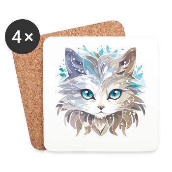 Chat - illustration - Dessous de verre (lot de 4) - blanc - Devant