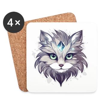 Chat - illustration - Dessous de verre (lot de 4) - blanc - Devant