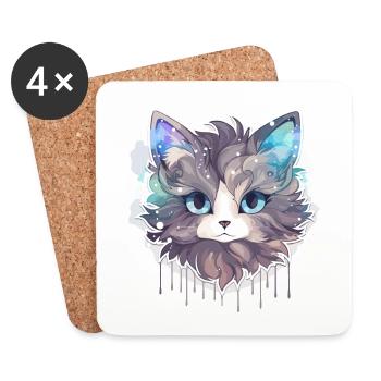 Chat - illustration - Dessous de verre (lot de 4) - blanc - Devant