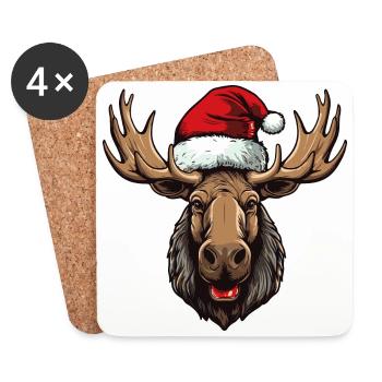 Elch Porträt Weihnachten - Untersetzer (4er-Set) - Weiß - Vorne