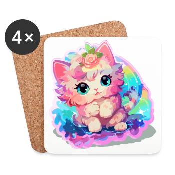 Katze - Illustration - Untersetzer (4er-Set) - Weiß - Vorne