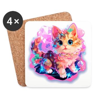 Katze - Illustration - Untersetzer (4er-Set) - Weiß - Vorne